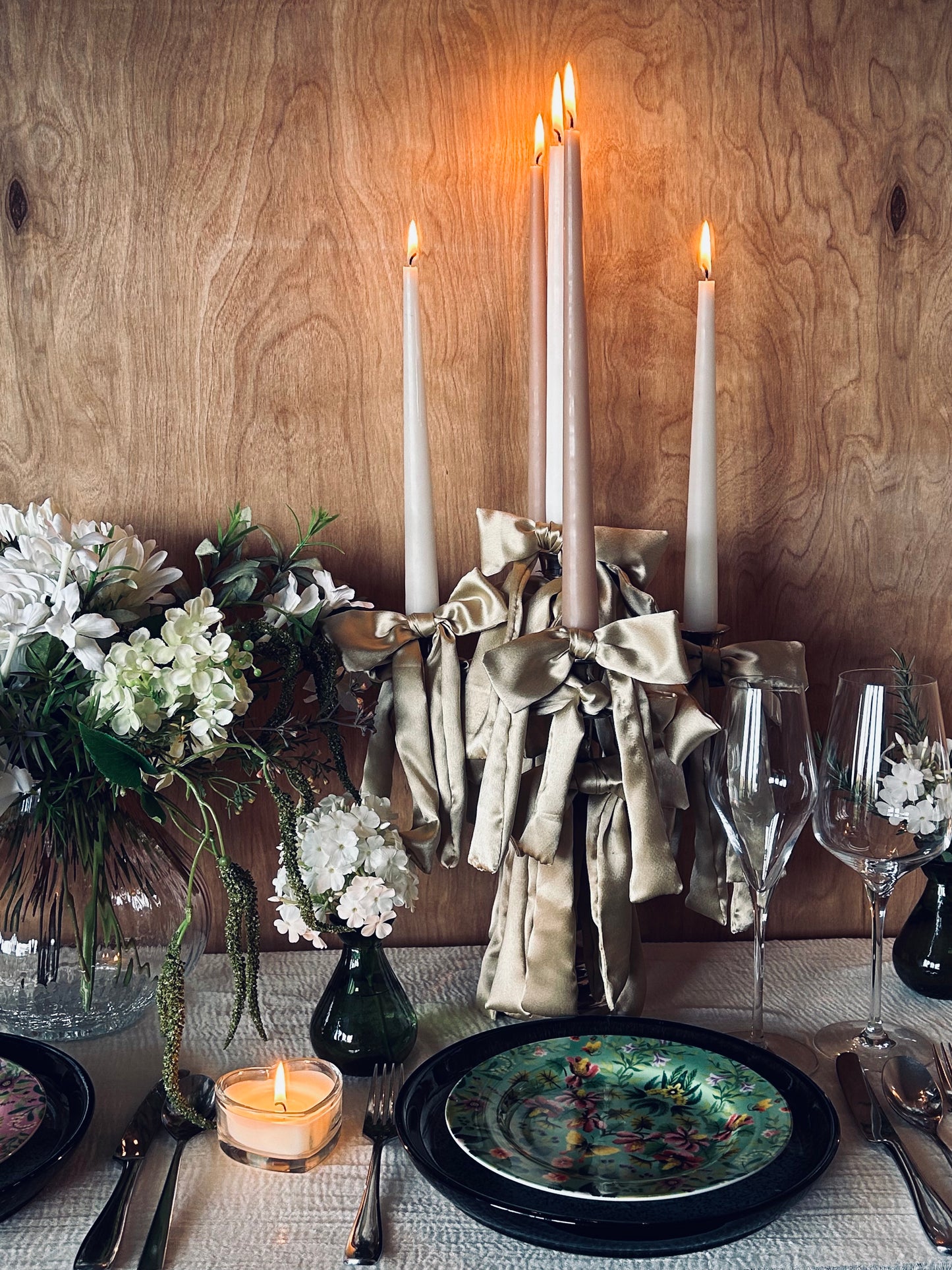 Rent | Centrepiece | Stacked Ribbon Candelabra