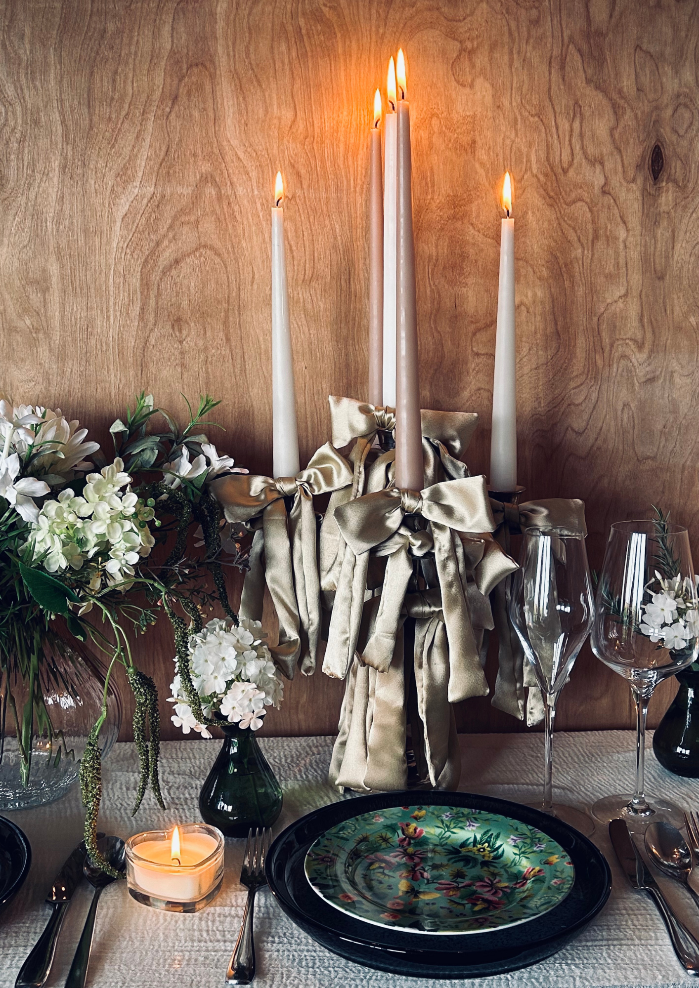 Rent | Centrepiece | Stacked Ribbon Candelabra